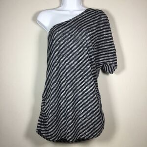 One shoulder long striped top Navy blue and grey size XL
